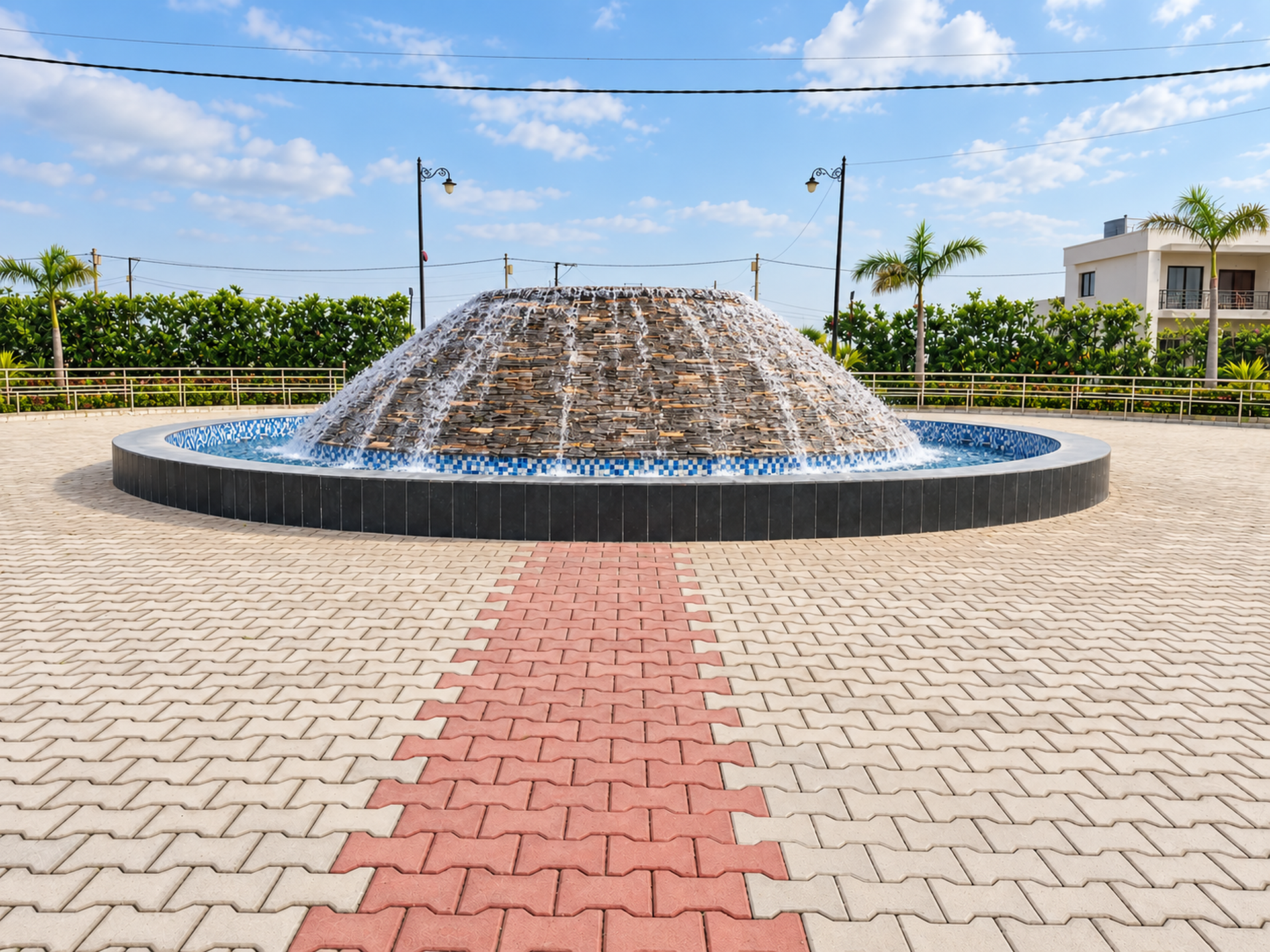 The interior fountain plaza at River Green
